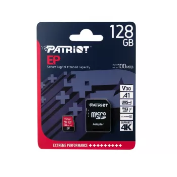 Scheda di memoria microSDXC PATRIOT 128 GB Classe 10 U3 V30, lettura 100 MB/s, scrittura 80 MB/s, microSDXC