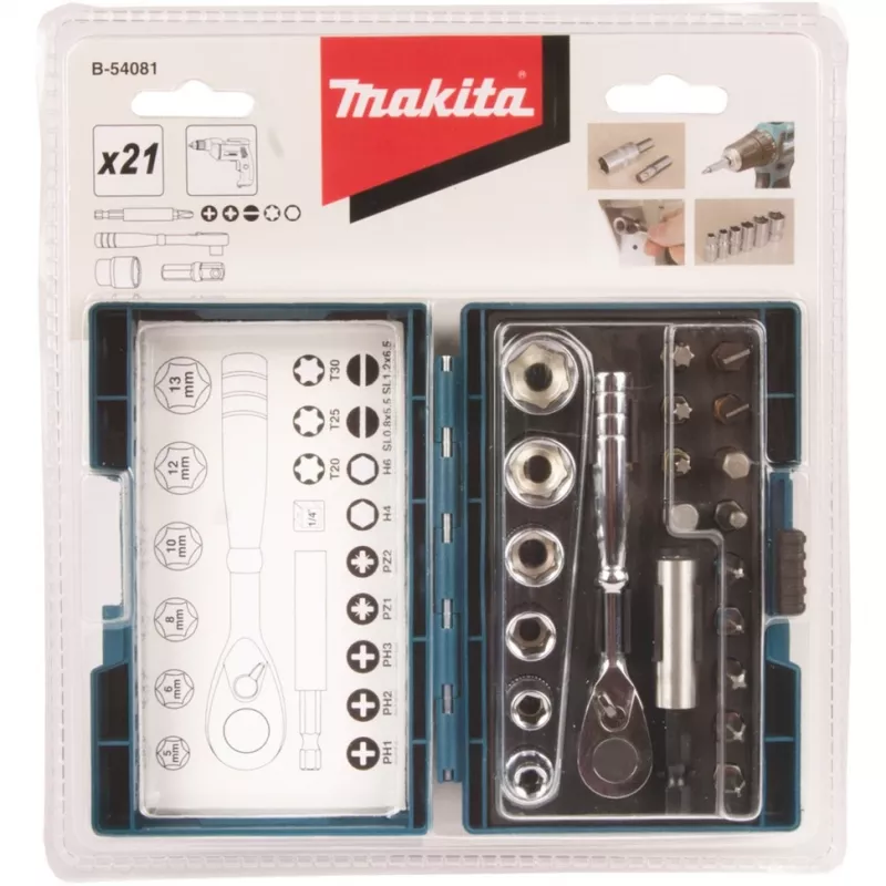 Set di bit e cricchetto per cacciaviti Makita, 21 pezzi (B-54081)
