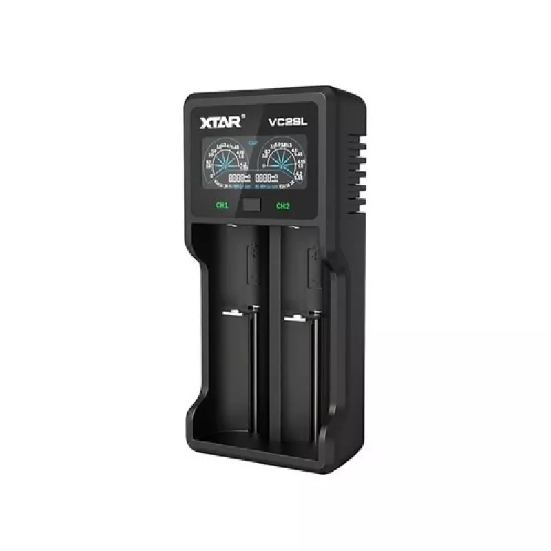 Caricabatterie XTAR VC2SL — USB 5V 1A, LCD, carica 2 celle, compatibile Li-Ion/NiMH/NiCd, formati A/AA/AAA/AAAA/C/D/SC, nero