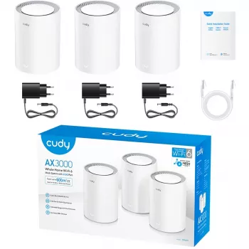 Cudy M3000 confezione da 3 sistema mesh Wi-Fi dual band (2,4 GHz / 5 GHz) Wi-Fi 6 (802.11ax) grigio, bianco 1 interno