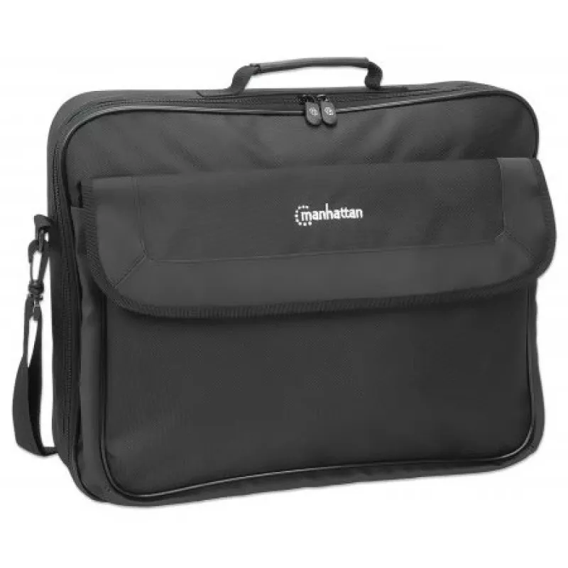 Manhattan Cambridge borsa per laptop 17,3 pollici, design clamshell, nero, LOW COST, scomparto accessori, scomparto documenti sul retro, tracolla (rimovibile), compatibile Targus CN418EU, borsa per notebook, tre anni di garanzia