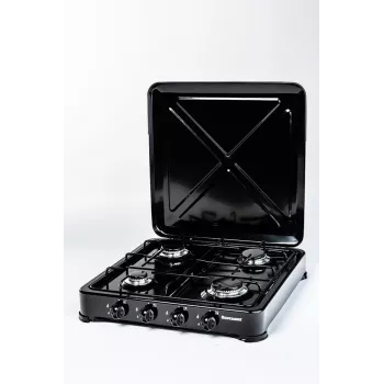 Piano cottura a gas Ravanson K-04TB — piano cottura a gas da incasso a 4 fuochi, nero, manopole, corpo in metallo