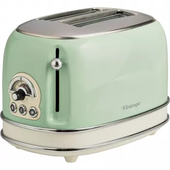 Tostapane Ariete 155 Design 2 fette con cestelli per sandwich, 6 livelli di doratura, 810 W, corpo in acciaio inox, cassetto raccoglibriciole estraibile, verde pastello