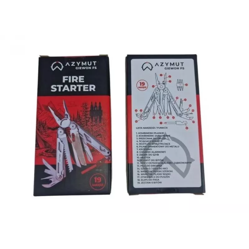 Multitool AZYMUT Giewon FS accendifuoco multitool con 19 utensili, pietra focaia, fischietto, custodia da cintura (H2038A)