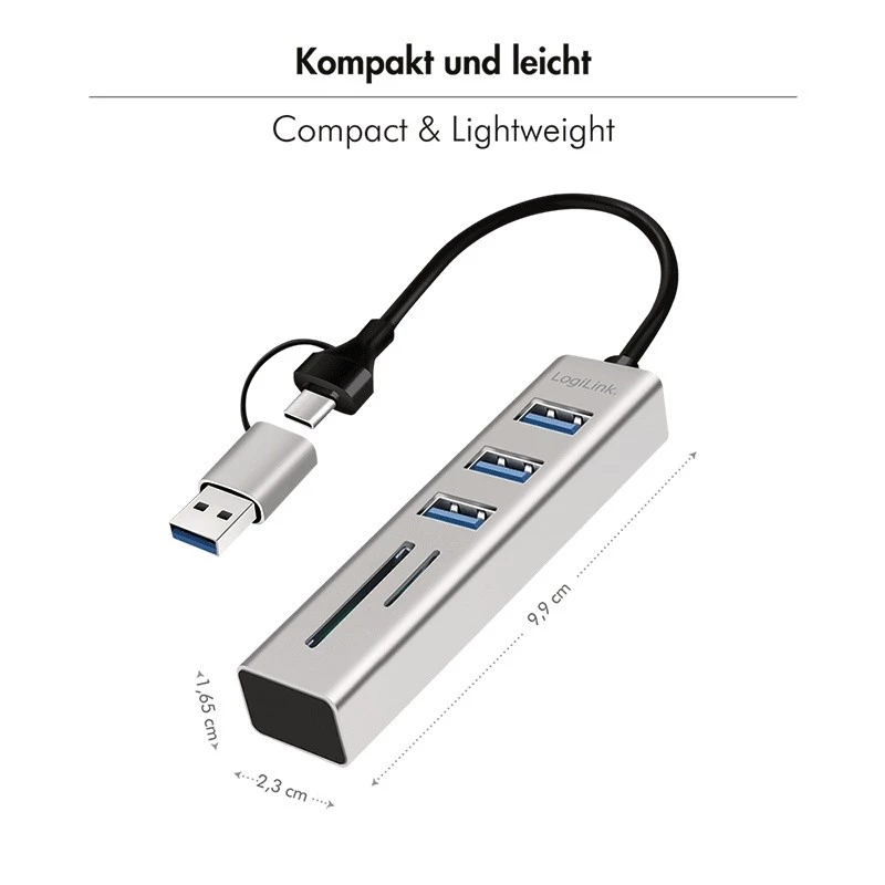 Hub USB 3.0 USB-A, slot SD/microSD, 2in1