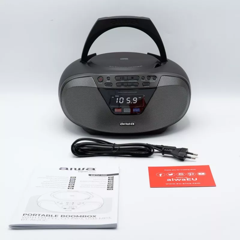 Microsistema audio Aiwa BBTU-400BK, lettore CD/MP3/FM-PLL/BT (nero)