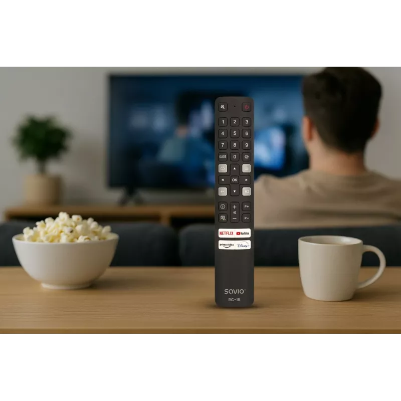 Telecomando universale SAVIO RC-15 per TCL SMART TV, IR wireless, nero, portata 10 m