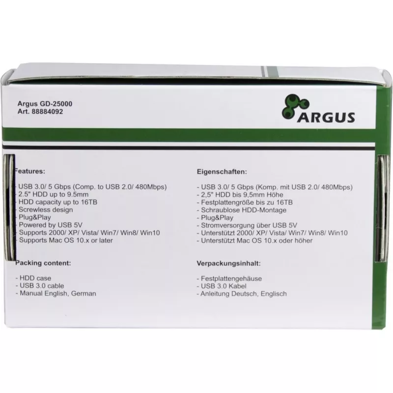 Case HDD Argus GD-25000, USB 3.0, trasparente