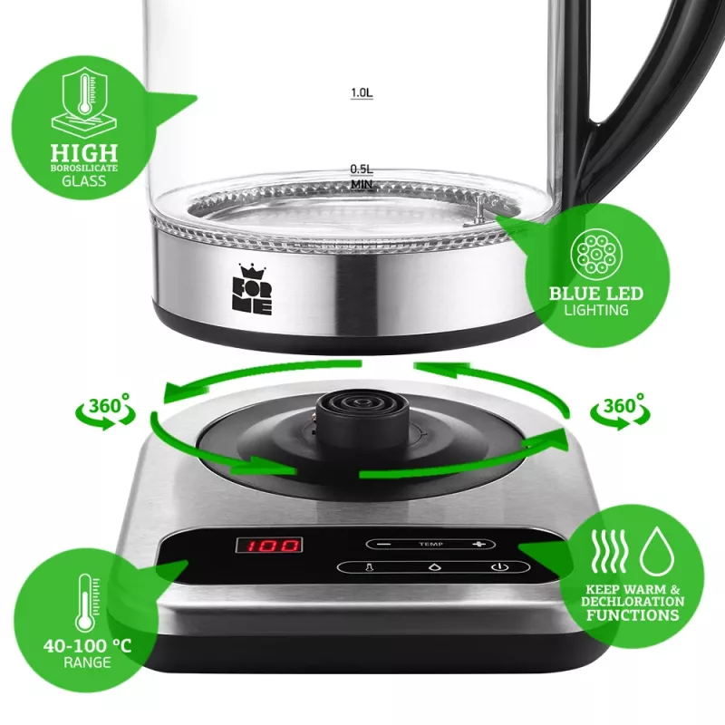 Bollitore elettrico Forme FKG-1017 1,7 l 2200 W nero