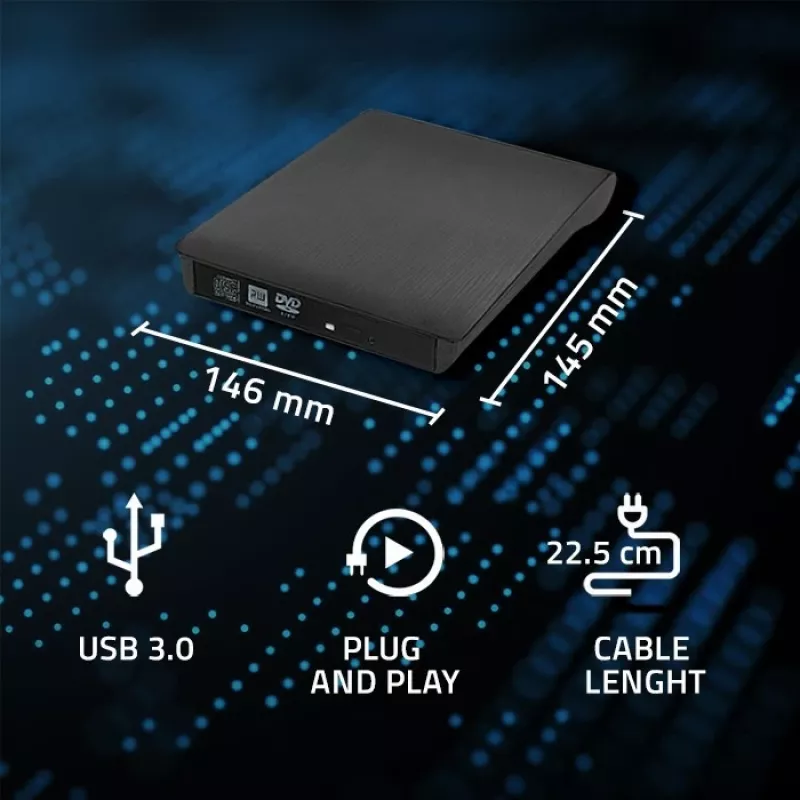 Masterizzatore DVD‑RW esterno QOLTEC 51857 — USB 3.0, interfaccia SATA, DVD±R 8x, DVD±RW 4x, DVD‑RAM 5x, CD 24x, nero
