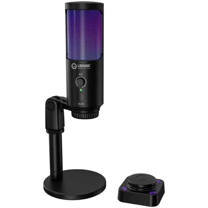 LORGAR SMP40, microfono RGB con tasto di mute esterno e supporto in metallo, nero