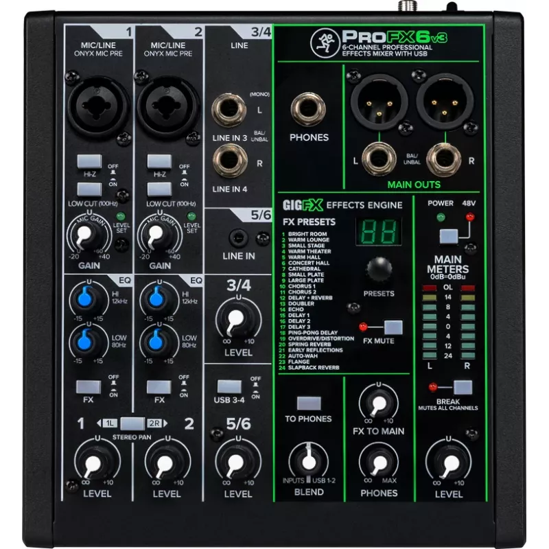 Mixer Mackie ProFX6v3 mixer analogico compatto a 6 canali con interfaccia USB