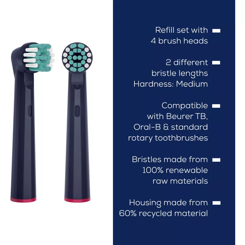 Beurer TB Clean Eco Green Planet testine spazzolino, blu scuro, confezione da 4