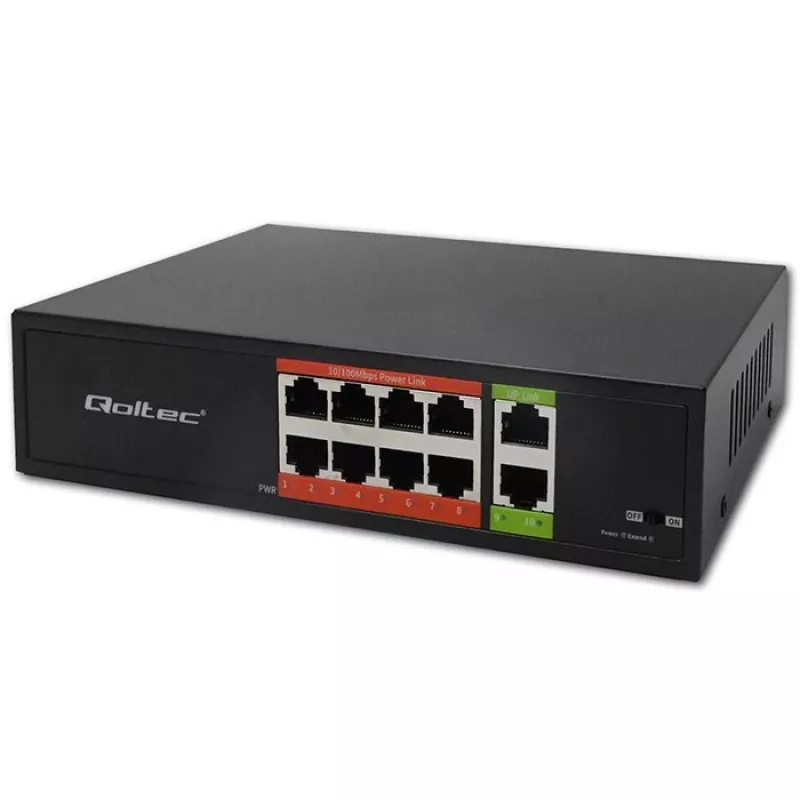 Switch di rete QOLTEC Fast Ethernet PoE 8xRJ45 con 2xRJ45 uplink