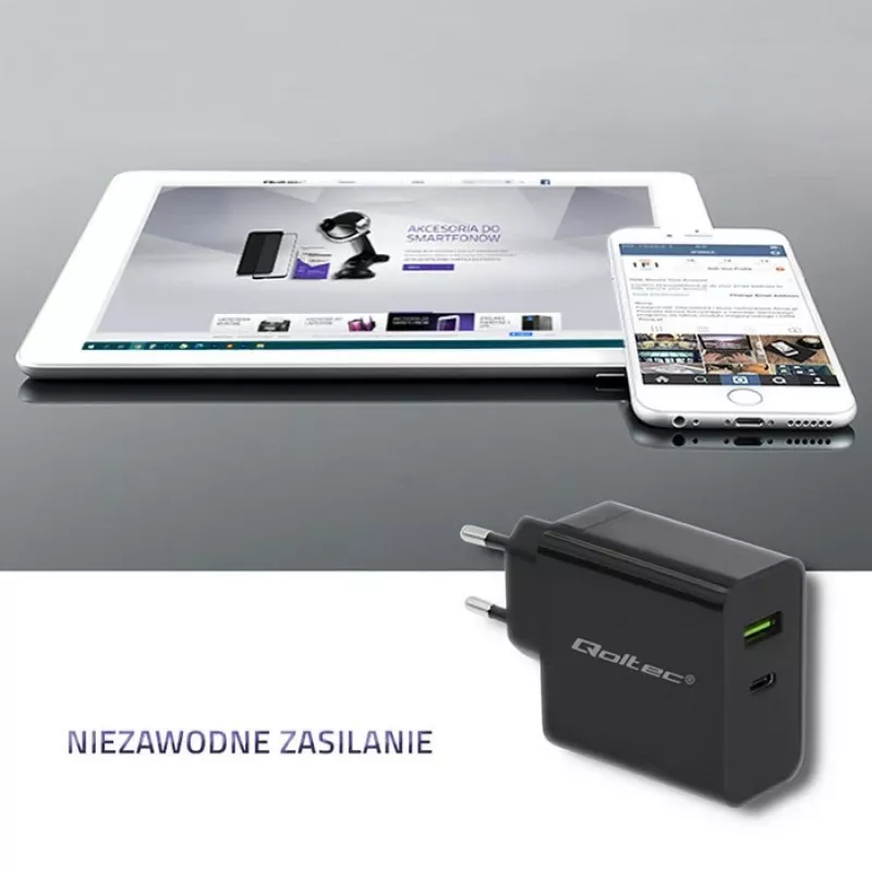 Alimentatore QOLTEC 51717 45W 20V 3A caricabatterie AC per interni per smartwatch, nero