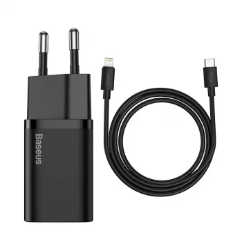 Caricabatterie rapido Baseus Super Si 1C 20W con cavo USB-C per Lightning 1m (nero)