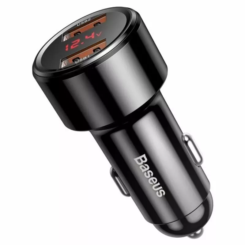 Baseus Magic CCMLC20A-01 caricabatterie da auto, 2x USB-A QC 3.0, 45 W, 6 A, display della tensione, nero