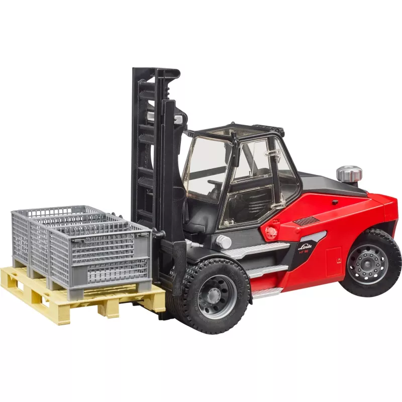 Linde HT160 carrello elevatore con pallet (rosso/nero, incl. 3 casse a griglia)