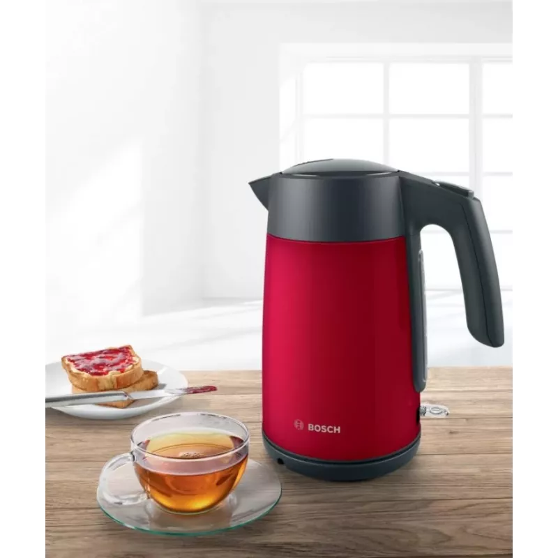 Bollitore elettrico Bosch TWK7L464 – capacità 1,7 L, 2400 W, rosso, corpo in plastica