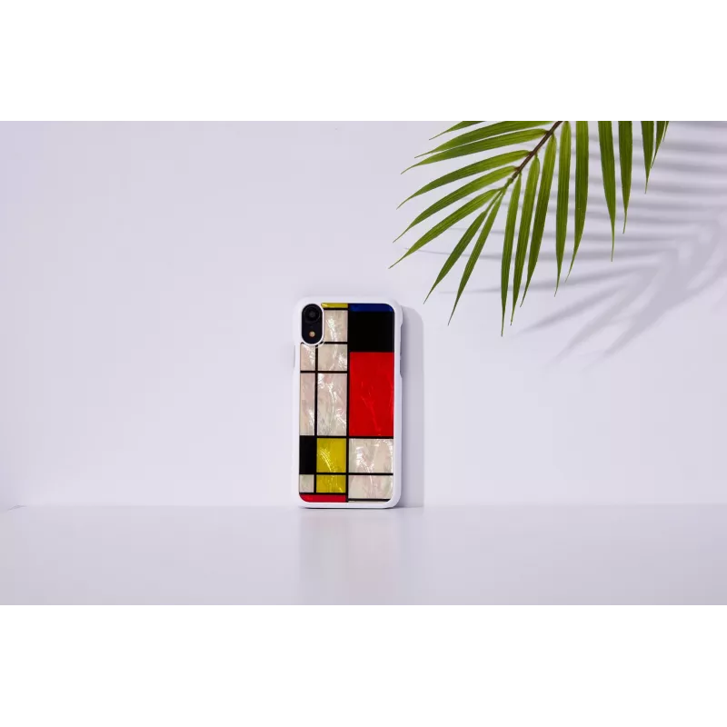 Custodia per smartphone iKins per iPhone XR Mondrian bianco – cover posteriore rigida protettiva
