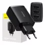 Baseus Caricabatterie rapido compatto, 3x USB, 17 W (Nero)