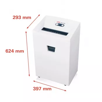 Distruggidocumenti HSM Pure 420 — taglio a particelle P-4, larghezza di lavoro 24 cm, capacità 15 fogli, contenitore di raccolta 35 L, bianco