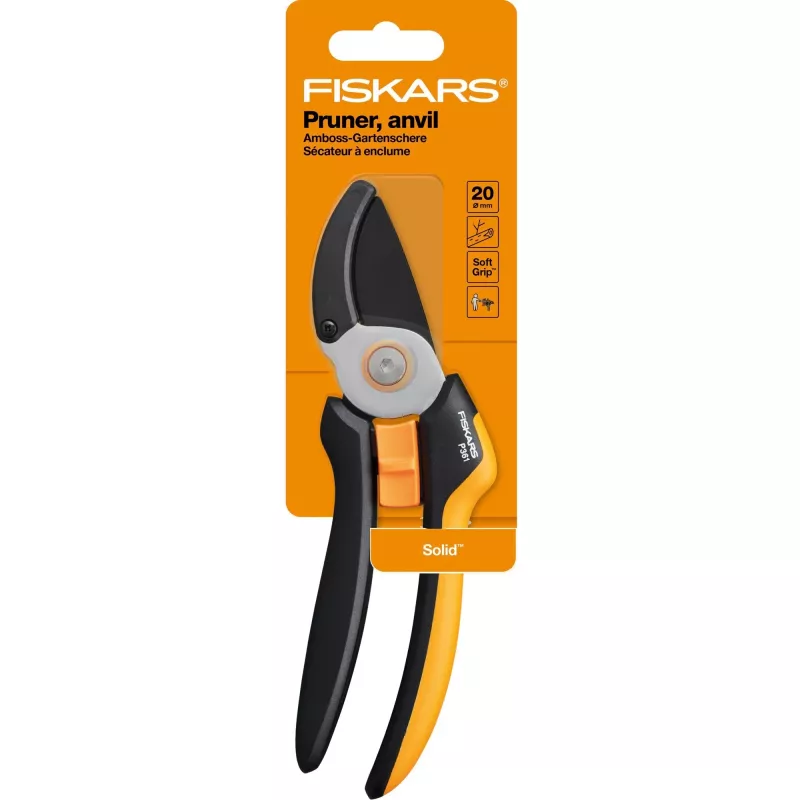 Fiskars Solid L P361 cesoia da potatura incudine nero, arancione