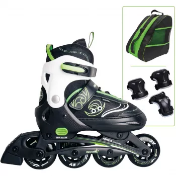 Pattini in linea Muuwmi 682 misura regolabile 33–36 verde/nero con set protezioni
