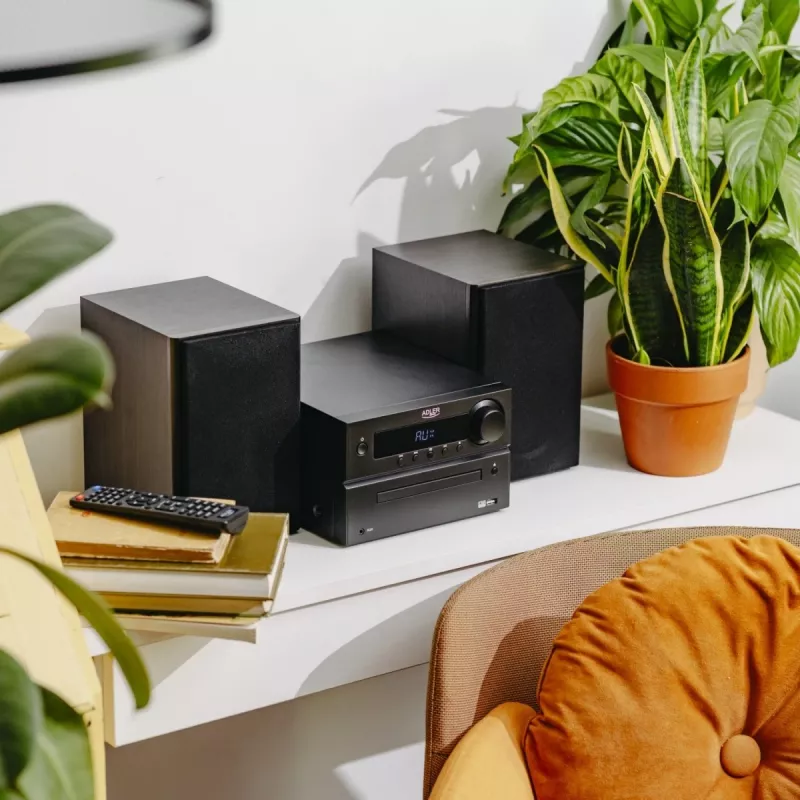 Mini sistema stereo Hi-Fi Adler AD 1917 — Bluetooth V5.3, CD/USB/MP3, 2×25 W RMS, sintonizzatore FM, equalizzatore a 4 bande, AUX, nero