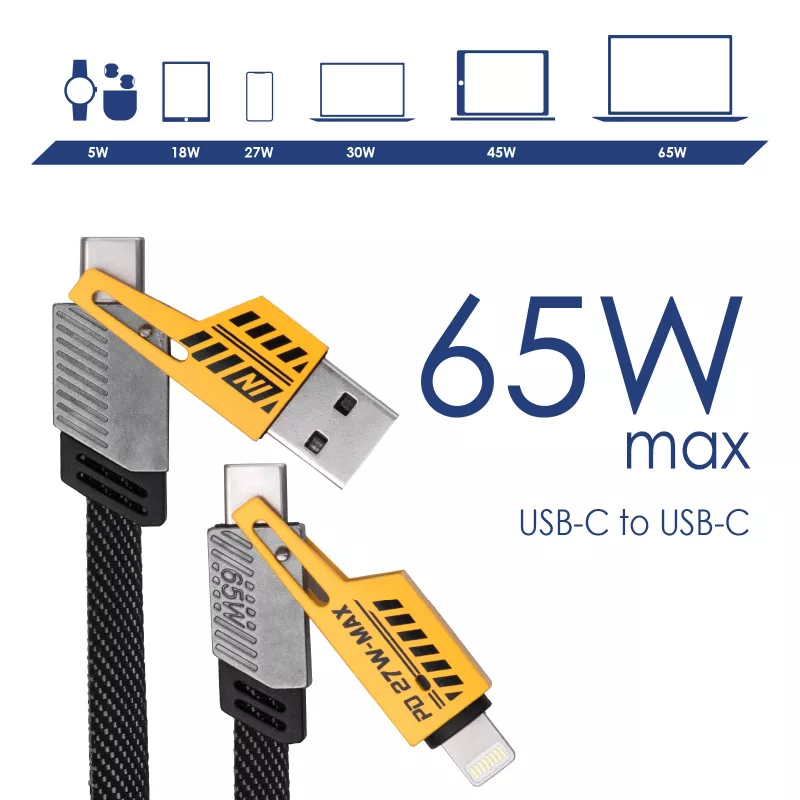 Akyga AK-USB-57 cavo 4-in-1 intrecciato USB-A/USB-C a USB-C/Lightning, USB 2.0, 65 W, 1 m, grigio
