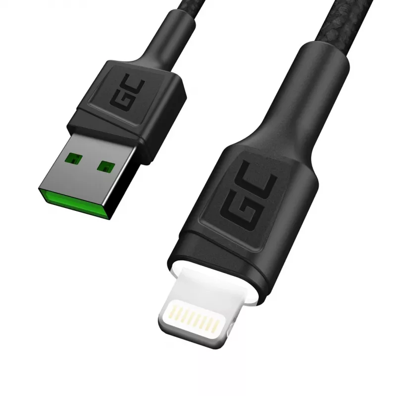 Cavo Lightning a USB-A Green Cell KABGC12, 2 m, Lightning – USB A, nero