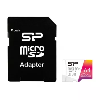 Silicon Power Elite microSDXC 64GB UHS-I Class 10 V10 Scheda di memoria con adattatore (SP064GBSTXBV1V20SP)