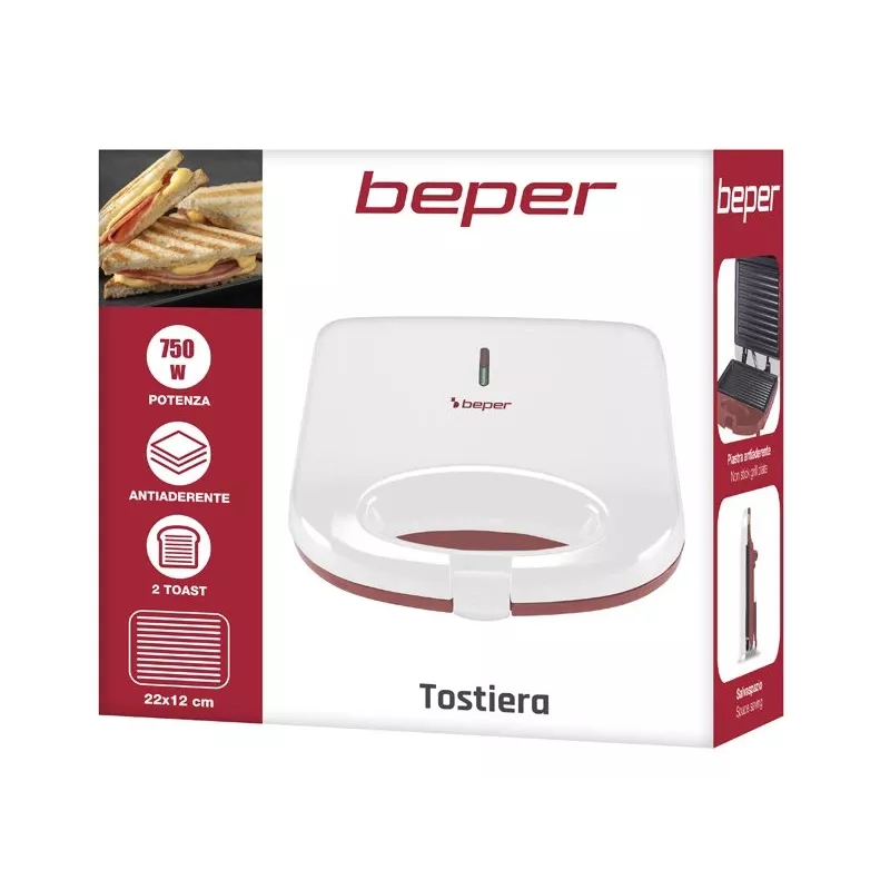 Tostapane Beper P101TOS010, tostapane elettrico 2 fette con controllo di doratura regolabile