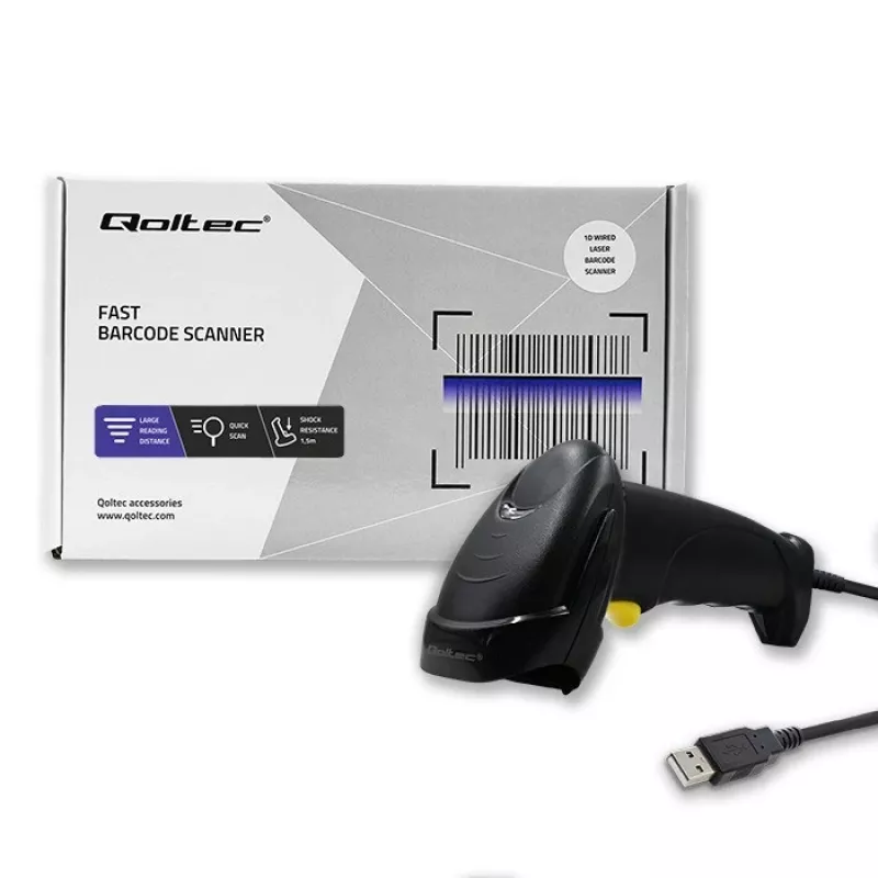 Lettore di codici a barre laser 1D Qoltec | USB | nero