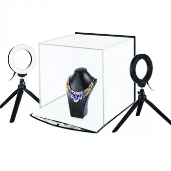 Photo box con kit ring light, 30x30x30 cm