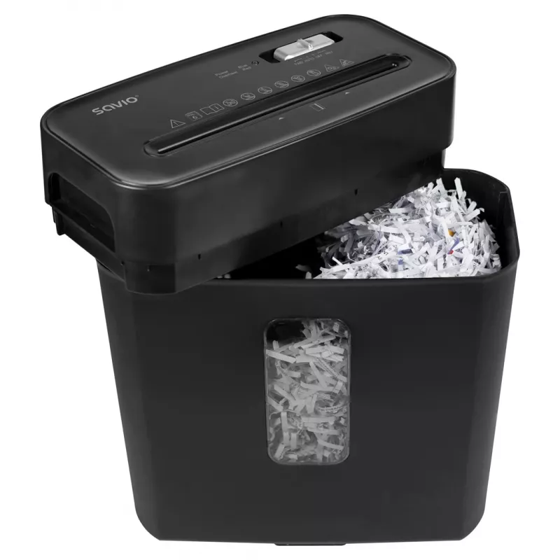Distruggidocumenti SAVIO ND-01, taglio a croce 4 x 32 mm, contenitore 11 L, 230 W, nero, 72 dB