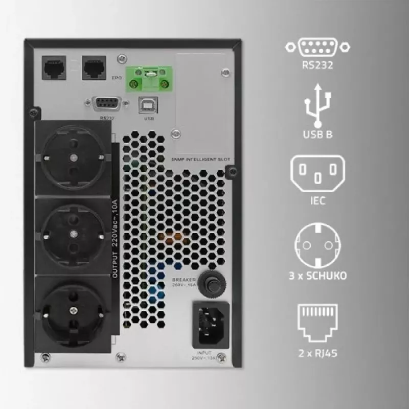Qoltec 52281 UPS (gruppo di continuità) doppia conversione (Online) 2 kVA 2000 W 3 uscite AC