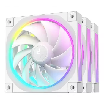 Ventola per case DeepCool FL12 WH 12 cm — confezione da 3, 120×120×25 mm, 2150 giri/min, 55 CFM, Fluid Dynamic Bearing, PWM, Multi-LED, 4 pin