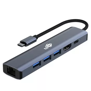 Adattatore HUB USB C 6in1 - HDMI, USBx3, PD, RJ-45