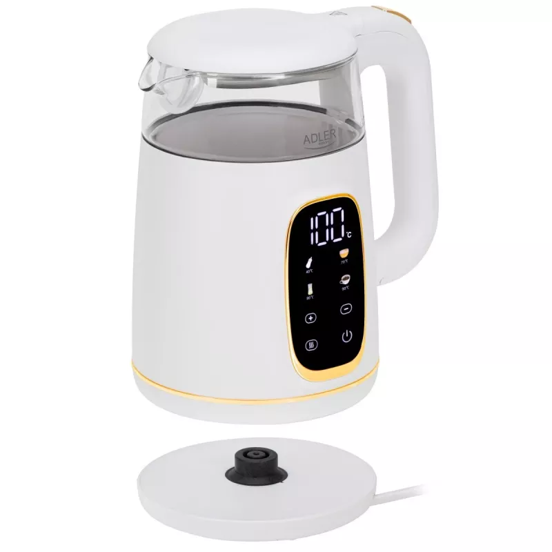 Bollitore Adler AD 1305WG — 1,7 l, 2200 W, vetro/plastica, bianco/oro/trasparente