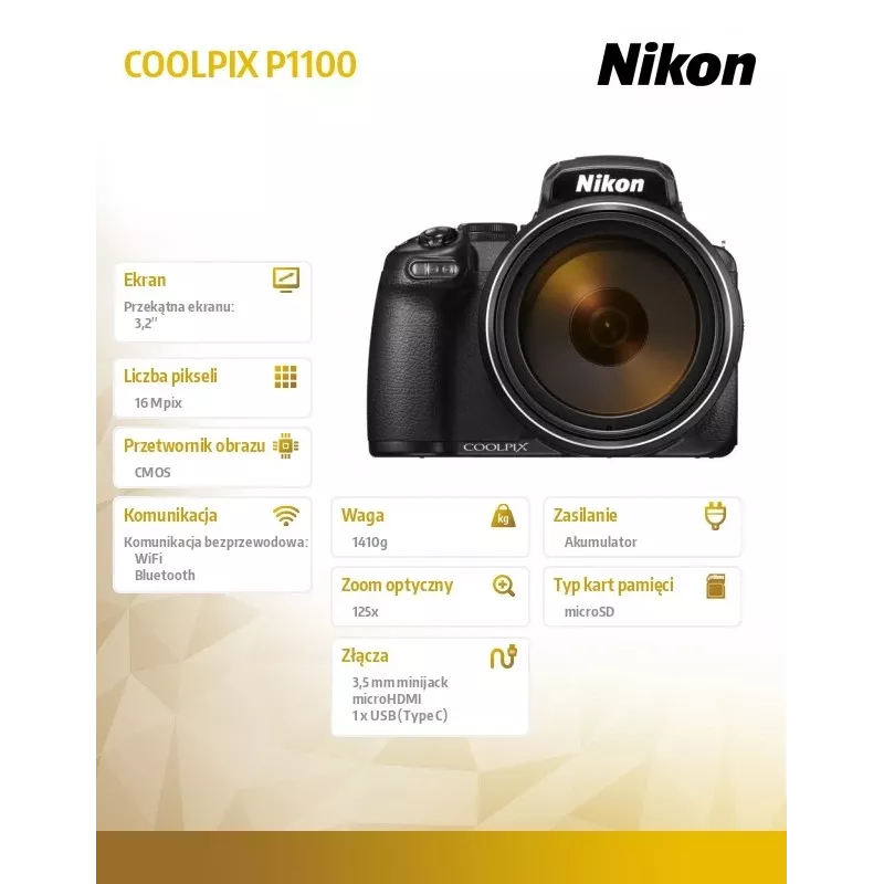 Fotocamera compatta Nikon COOLPIX P1100 16 MP CMOS 4K Ultra HD nero