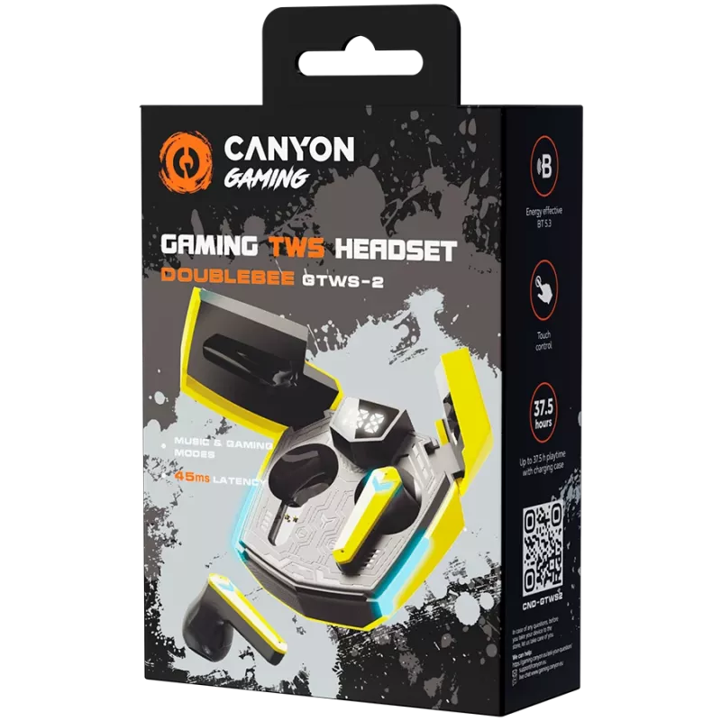 Canyon GTWS-2 Cuffie Wireless Ohrhaken Gaming USB Type-C Bluetooth Dock di ricarica Giallo (CND-GTWS2Y)