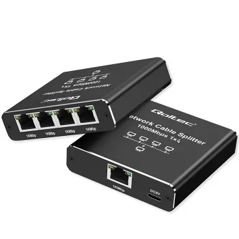 Mini switch Ethernet QOLTEC 52293 1x4 RJ45, splitter di rete unmanaged 1-in 4-out