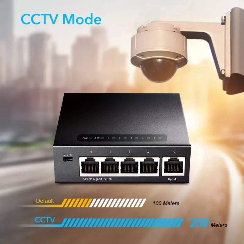 Switch di rete Cudy GS105 — 5 porte Gigabit Ethernet (10/100/1000), nero, alimentatore 5 V DC incluso