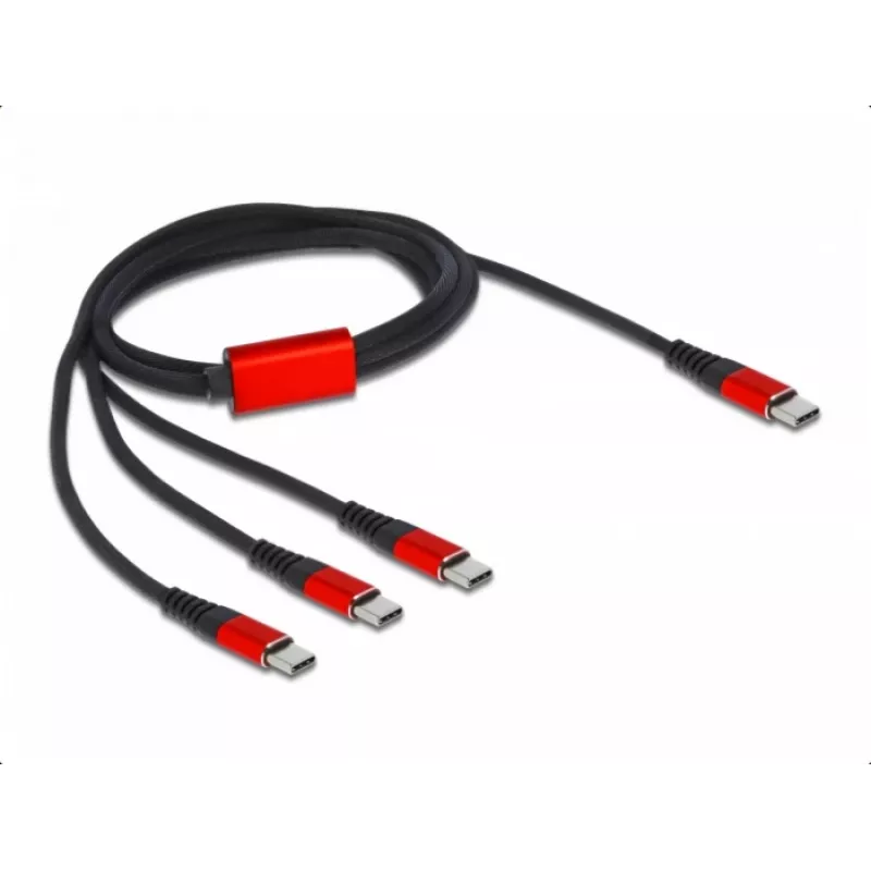 Cavo di ricarica USB DeLOCK 3 in 1 USB Type-C a 3 x USB Type-C 1 m nero/rosso