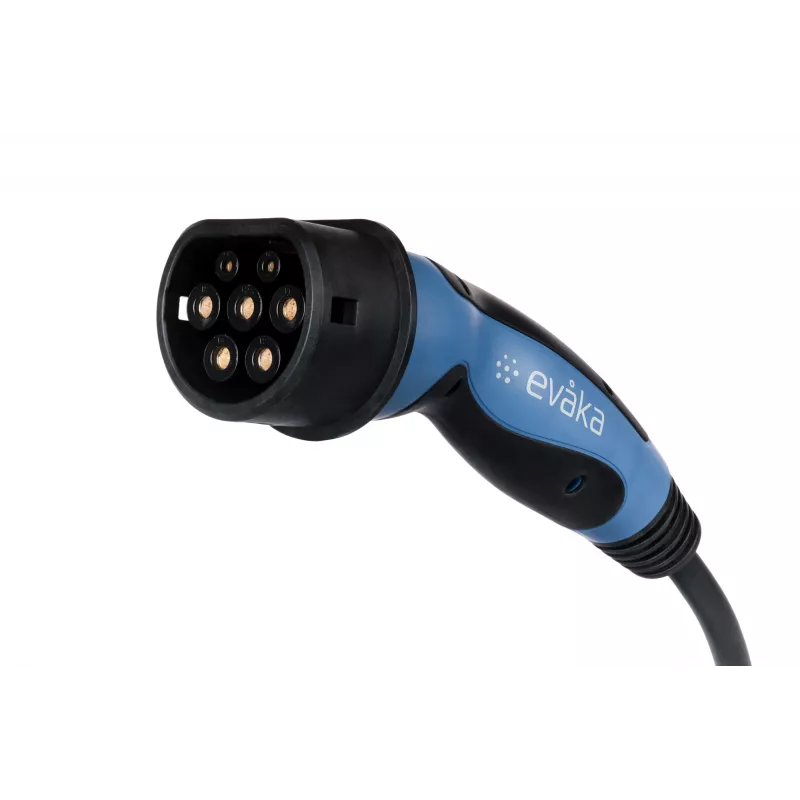Cavo di ricarica EV EVAKA Type 2–Type 2, 22 kW, 32 A, 5 m, 5x6 mm² + 1x0,5 mm², nero