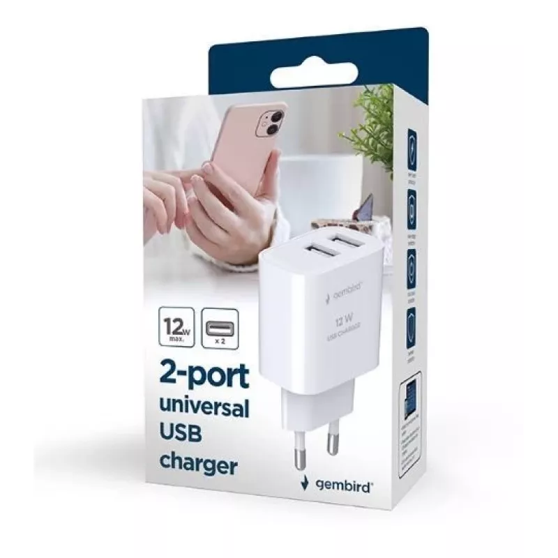 Caricabatterie Gembird TA-UC-2A12-01 da interno AC 2.4A 2 USB bianco