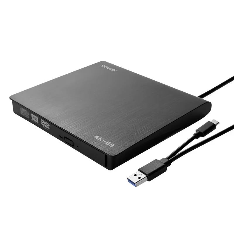 SAVIO AK-59 masterizzatore CD/DVD esterno sottile R/RW - USB-C/USB-A, nero