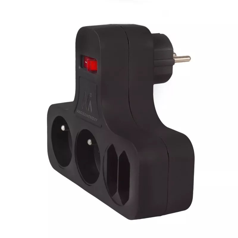 Maclean Presa elettrica, quadrupla con interruttore, piede stabilizzante, tipo E, 2x2,5A, 2x16A, MCE224 E/B