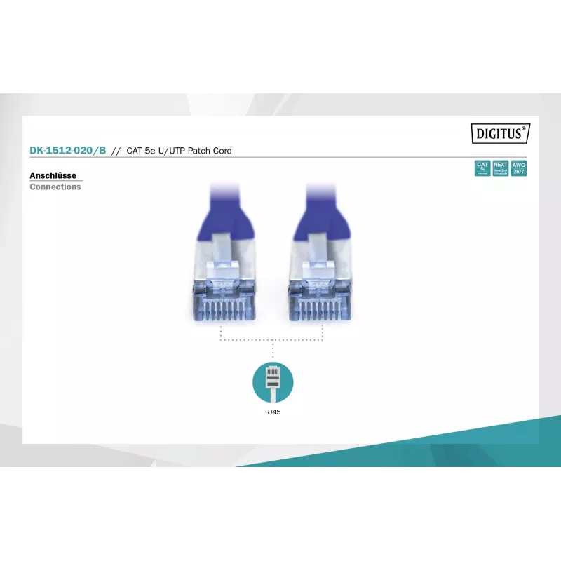 Cavo patch U/UTP Cat.5e PVC 2 m blu